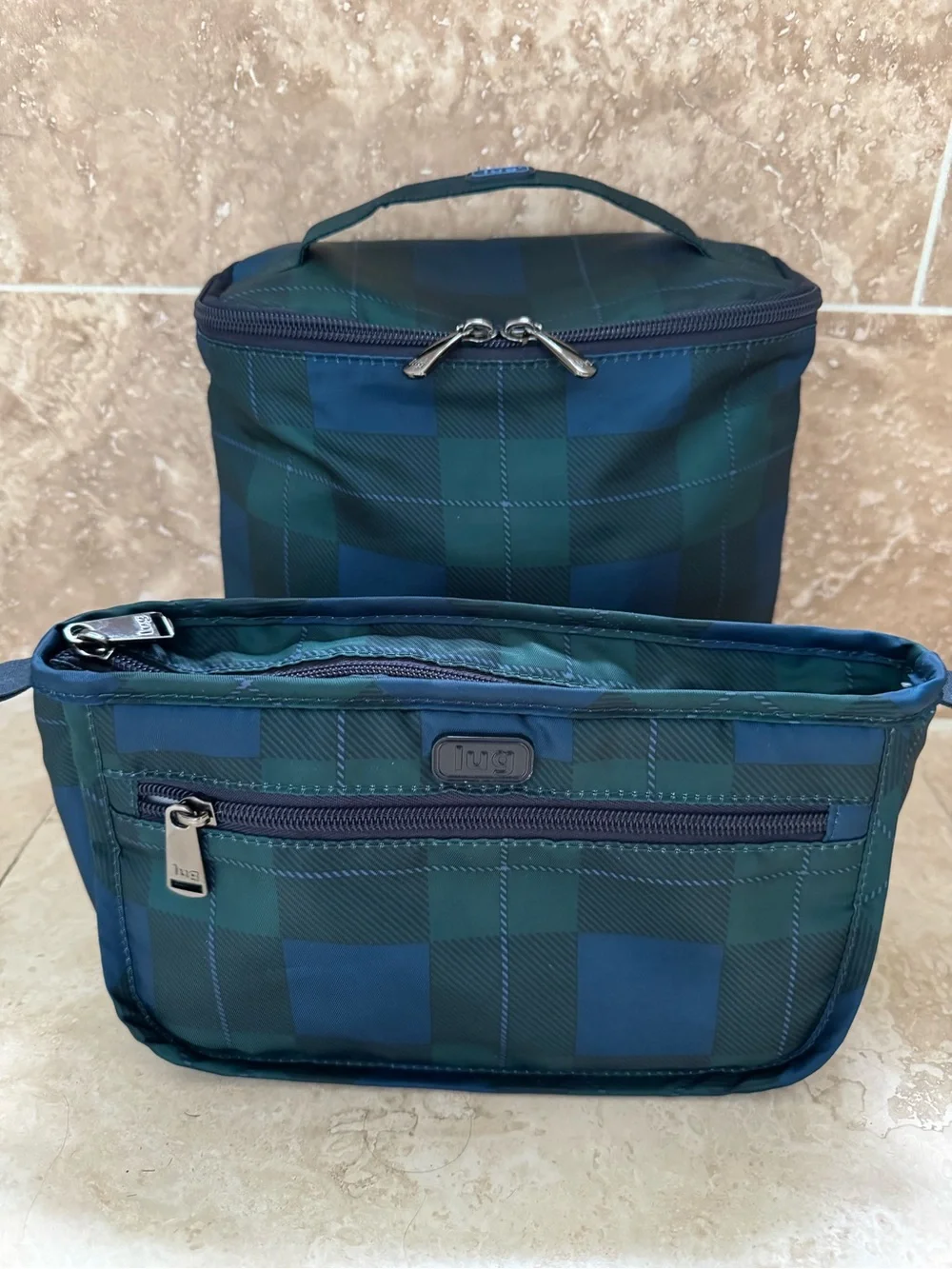 Lug Bag Bundle Buffalo Check Blue • Parasail Cosmetic and Dolly Toiletry Bags